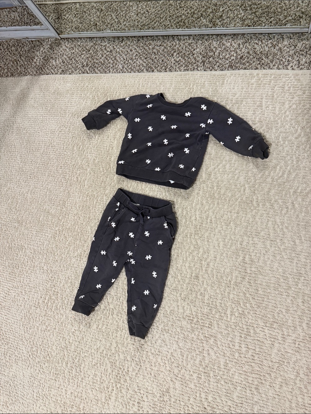 Kids Black Puzzle-Print Matching Sweatshirt & Joggers Set
